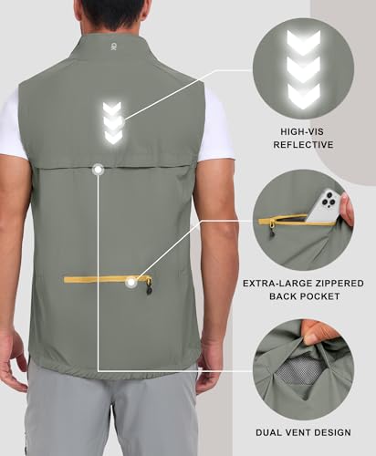 Little Donkey Andy Men's Lightweight Quick Dry Vest Packble Outerwear Sleeveless Windproof Jacket for Golfing Cycling Running - color: Laurel Oak, size: Large