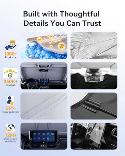 helloleiboo Windshield Sun Shade for Ford F-150 & Toyota Tundra 2021-2026 Graphene Honeycomb Heat Shield with UV Protection Foldable Custom Fit Front Window Sunshade Silver 69" x 35" - size: For Ford F-150 & Toyota Tundra (2021-2026)