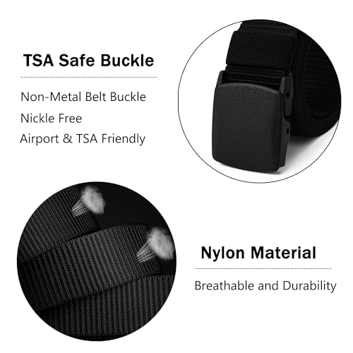 Mile High Life | Nylon Web Belt | Outdoor Military Belt | TSA Safe Buckle Plastic/Metal - color: Black-510navy 2pc