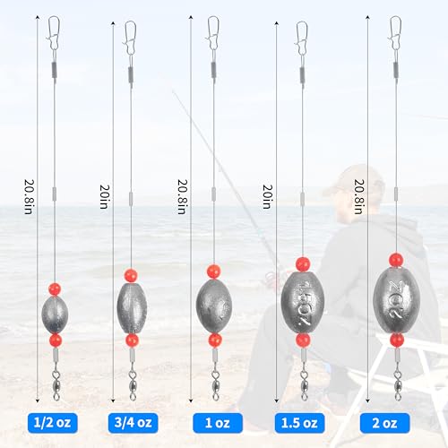 Carolina Rig Catfish Rig Saltwater Bottom Surf Fishing Rigs Flounder Rigs Wire Leaders with Egg Sinkers for Flounder Catfish Grouper Striped Bass Drum Redfish Fishing - size: 1 oz_4pcs