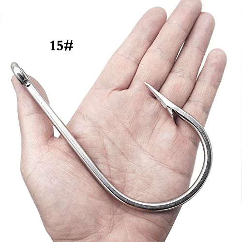 Saltwater Tuna Hooks– Stainless Steel Forged Ringed Extra Strong Big Game Fishing Hook for Giant Shark Salmon, Size 2/0-13/0 - size: 11/0#-5pcs