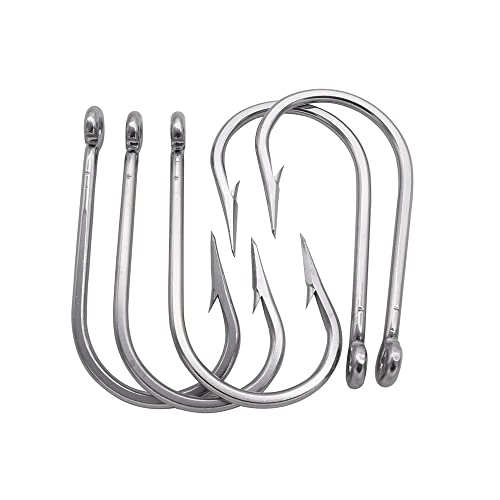 Saltwater Tuna Hooks– Stainless Steel Forged Ringed Extra Strong Big Game Fishing Hook for Giant Shark Salmon, Size 2/0-13/0 - size: 13/0#-5pcs