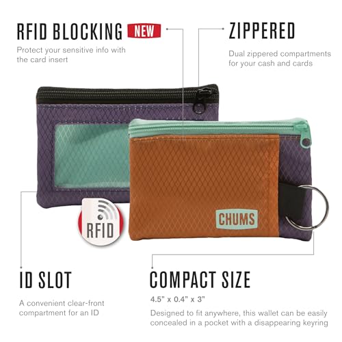 Chums Surfshorts Wallet - Lightweight Slim Wallet with RFID Blocking Card & Clear ID Window - Zippered, Water Resistant w/Key Ring (Green Tie Dye) - color: GREEN TIE-DYE