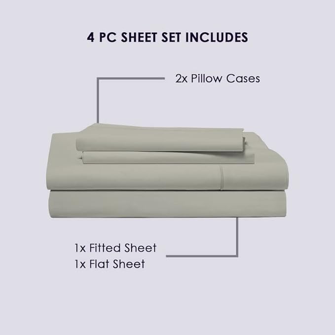 Pizuna Pure 100% Cotton Sheets Full Size, 800 Thread Count Long Staple Cotton Crisp Sateen Sheets with 15inch Deep Pocket