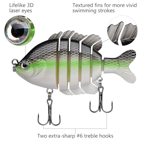 BASSDASH SwimPanfish Multi Jointed Panfish Bluegill Swimbaits Hard Topwater Bass Lures Fishing Lure Crank Saltwater 3.5in/0.85oz,Pack of 4 - color: WFBY