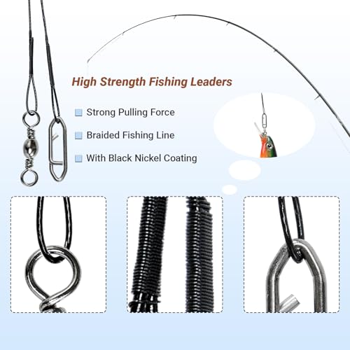 QISHUO Stainless Steel Fishing Leaders Strength Rigs Saltwater Fishing Leader Heavy Snap Lure Wire Leaders Line Black Nickel - size: Size #6 (11.8in-70lb) 30pcs