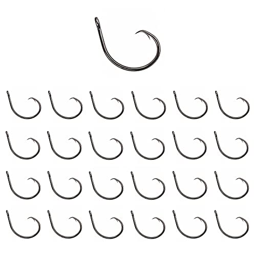 Reaction Tackle Circle Hooks - High Carbon Steel Fishing Hooks for Catfish, Bass and Saltwater Fishing - Sharp Offset Inline Point, Corrosion Resistant Black (25-Pack) - size: #7/0