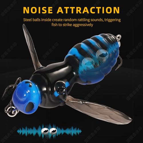 FONMANG Top Water Fishing Lures, 3-Pcs Topwater Lures for Bass Walleye Pike, 2025 New Wasp Crawl Bait for Freshwater and Saltwater - color: 3 Plated Color Wasp Topwater