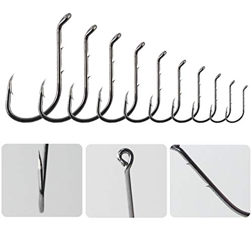 Fishing Baitholder Hooks - 100pcs Barbed Shank Sharp Strong High Carbon Steel Octopus Bait Holder Hooks for Freshwater Saltwater Live Bait Fishing - size: 1/0-100PCS