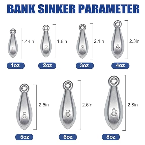 Fishing Weights Sinkers Bank Sinkers Bullet Weights for Surf Fishing Pier Bank Fishing Saltwater Fishing Gear 1oz to 8oz - size: 6 Ounce-4pcs