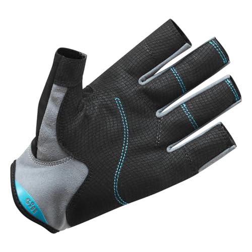 Gill Deckhand Sailing Gloves Short Finger with 3/4 Length Fingers - 50+ UV Sun Protection & Water Repellent - color: Black/BlueJay, size: XX-Large