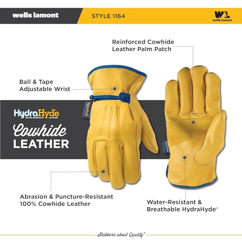 Wells Lamont Men's Adjustable HydraHyde Leather Work Gloves – Water-Resistant, Breathable, Durable – Ideal for Gardening, Landscaping, Ranching – Heavy Duty Leather Work Gloves – Saddletan, XX-Large - size: 2X-Large (Pack of 1), style: Adjustable