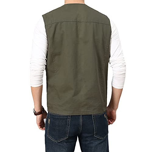 PRIJOUHE Men's Casual Outdoor Cotton Vest Lightweight Breathable Multi-Pocket Fishing Safari Travel Vests Outwear - color: 02-green, size: XX-Large