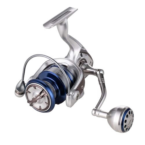 Saltwater Spinning Reel,13+1BB Ultra Smooth Saltwater Fishing Reels,Powerful Carbon Drag,CNC Aluminum Spool & Handle - color: silver&blue, size: 5000
