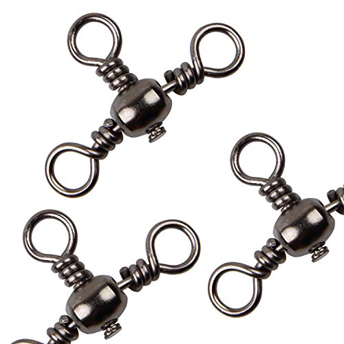 AGOOL 3 Way Swivels Fishing Tackle, 50/100pcs Crossline Barrel Swivel 3 Way Rigs T-Shape Three Way Swivels Fishing Tackle Connector for Catfish Rig Surf Fishing Rig - size: 4#_66lb