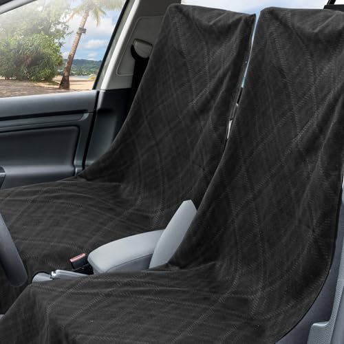 Hahafelt Car Seat Towel Covers with Storage Bag, 63 x 32 Inch Universal Non Slip Waterproof Sweat Protector for Car Truck, Gym Swimming Running, Machine Washable(2 Pack,Black Plaid) - style: Black Plaid