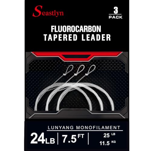 3-Pack Fluorocarbon Fishing Line Pre-Tied Loop Fly Fishing Tapered Leader 7.5FT 9FT 12FT 0X 1X 2X 3X 4X 5X 6X 7X 8-26LB - size: 7.5FT-24lb