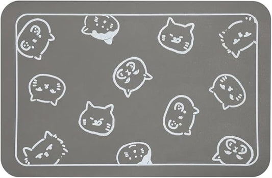 YCT Cat Food Mat, Cat Mat for Food and Water, Pet Feeding Mat, Non-Slip Super Absorbent, with Multiple cat Heads Logo, 18.1 x 11.8 inches, Light Grey