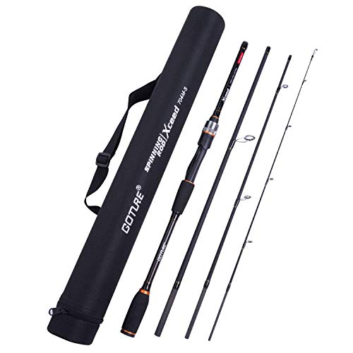 Goture 4-Piece Travel Carbon Fishing Rod M/MH Action 6.6-12ft Multi-Colors | Goture multi-spec travel fishing rods adopt upgraded high-grade carbon fiber blank with premium Fuji line guides - color: Black, size: Spinning/9'-Moderate-Fast/Medium-Heavy