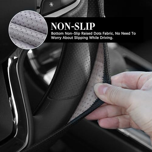 Premium Leather Steering Wheel Cover Compatible with Dodge Challenger Charger SRT RAM, Universal Fit 14-15 Inch, Breathable, Comfortable Grip, Lightweight, Easy Install Accessory - color: Red Dual Stripe
