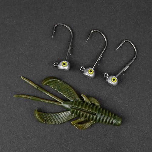 15-Pack Fish Eye Ned Rig Jig Heads with Welded Wire Bait Keeper – 1/16 3/32 1/8 3/16 1/4oz with 2/0 3/0 Hooks, Chartreuse Eyes, Secure Finesse TRD Hookup for Bass Fishing - size: Assorted Weights - 15Pack