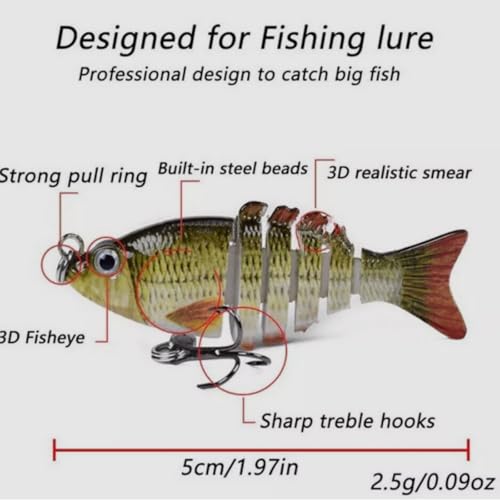 Mini Fishing Lures Multi Jointed Fish Fishing Slow Sinking Lifelike Swimbait Freshwater and Saltwater Crankbaits for Bass Trout Bass Lures 2in/0.08oz 12#Hook - color: 2# 1Pcs