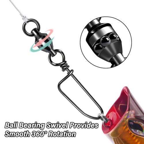 Alwonder 20-Pack Ball Bearing Swivels with Snaps, Fishing Snap Swivels Fishing Tackle Saltwater Freshwater Coastlock Snaps Barrel Swivel Leader Connector Downrigger Planer Release Clips - size: #2-49lb