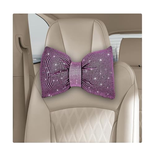 Yourkar Bling Car Seat Neck Pillow, Soft Bling Bowknot Headrest Neck Support Rest Cushion, Neck Relax Head Rest Auto Pillow with Crystal Rhinestone for Women, Car Accessories (Pink) - color: Pink