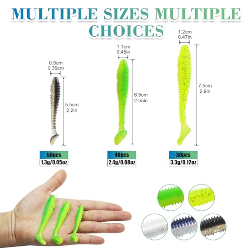 Soft Fishing Lures, 6.5cm/8cm Paddle Tail Swimbaits Soft Plastic Lures Kit for Bass Trout Walleye Crappie 30pcs/40pcs… - color: B-7.5cm/2.95-30pcs