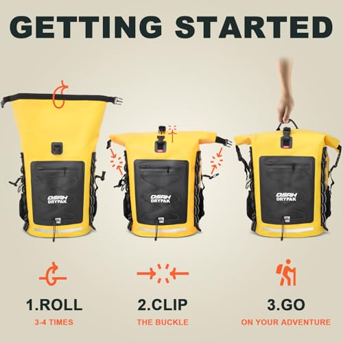 OSAH DRYPAK Waterproof Backpack Dry Bag 35L/55L/85L– Heavy Duty Roll-Top Hiking Backpack Sack Keeps Gear Dry for Travel, Kayaking, Boating, Camping, Rafting and Fishing - color: Yellow, size: 35L