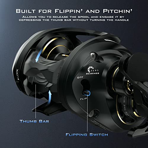 KastKing MegaJaws Elite Baitcasting Fishing Reel, New AutoMag Dual Braking System, Only 6.7oz, 17.64 LBs Carbon Fiber Drag, 11+1 Shielded BB, High Speed 5.4:1 to 9.1:1 Gear Ratios - size: Right - 7.2:1, style: Megajaws Elite