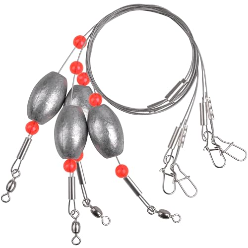 Carolina Rig Catfish Rig Saltwater Bottom Surf Fishing Rigs Flounder Rigs Wire Leaders with Egg Sinkers for Flounder Catfish Grouper Striped Bass Drum Redfish Fishing - size: 0.75 oz_4pcs