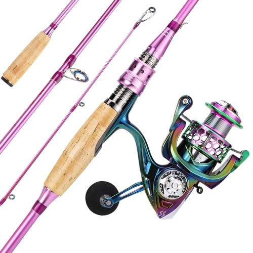 Sougayilang Spinning Rod Reel Combos,Colorful Two Pieces Spinning Pole with Smooth Strong Reel Available for Freshwater Bass Walleye Trout Fishing - size: 6.9ft/2000