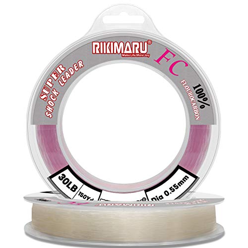 Rikimaru FC 100% Fluorocarbon Pure Shock Resistant, Sinks Faster Than Mono, Leader Material, 2LB-150LB - color: Clear, size: 50Yards-80LB