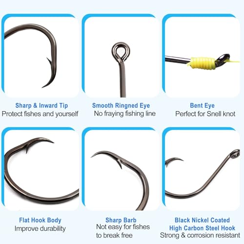 50Pcs Circle Hooks with Fishing Hook Remover, Super Sharp and Offset Catfish Octopus Circle Hooks for Saltwater and Freshwater, Nickel Coated High Carbon Steel, Sizes #1-8/0 - color: Black Nickel, size: 4/0