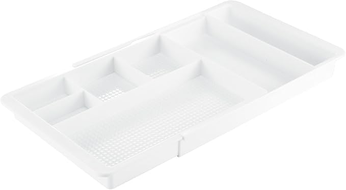 mDesign Expandable Plastic Drawer Organizer and Storage Container for Office Supplies - Gel Pen Pencil, Marker, Stationary, Desk Supply Holder for Drawers and Desktop - Lumiere Collection - White