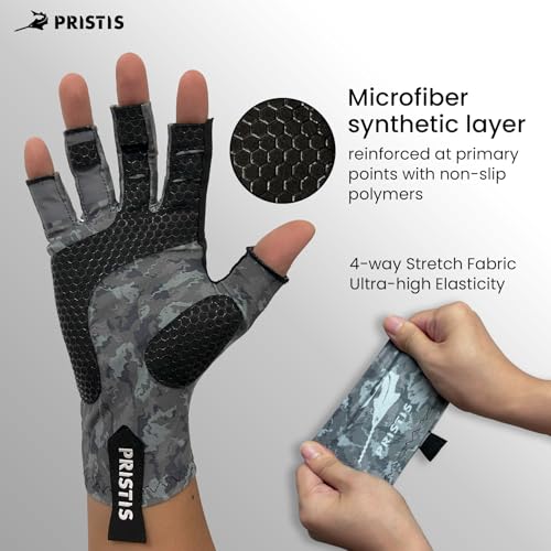 Pristis Half-Finger Fishing Gloves, UPF 50+ Breathable Quick Drying Fingerless Sun Gloves for Women Men, Fly Fishing Hunting Paddling Sailing Kayaking Hiking Canoeing Cycling - color: Wasteland CAMO, size: S - M