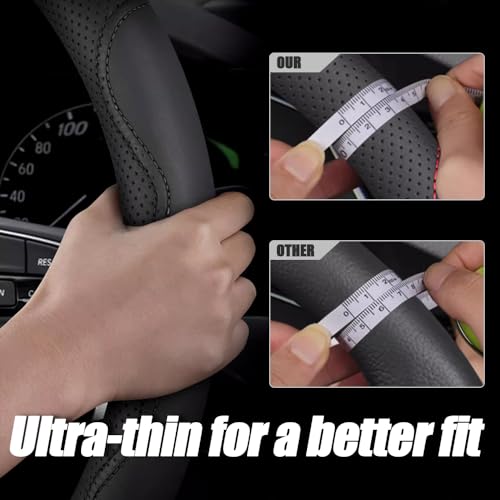 LKWLIKEI Nappa Premium Leather car Steering Wheel Cover, Non-Slip, Breathable, Universal 15 inches - color: Black-A
