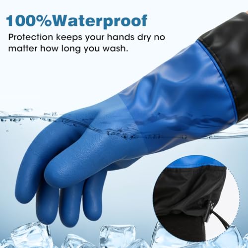 Waterproof Winter Work Gloves with Extended Cuff Warm Non-Slip 1 Pair - color: Blue, size: Medium