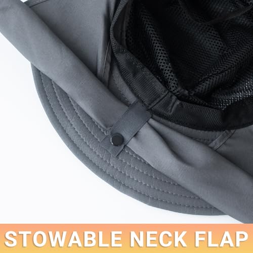 PFFY Sun Bucket Hats for Men Women Fishing Hat UV Protection Wide Brim Beach Safari Hat with Neck Flap - color: Lightgrey (With Neck Flap)