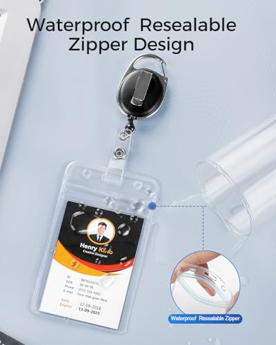 KTRIO ID Badge Holder with Retractable Reel, Vertical, 2 Pack | Fits 2.5x3.4" Cards, Clear Vertical Holder, 24" Retractable Badge Reel, Metal Clip & Key Ring, 2-Pack Set - style: 2 Pcs | Vertical