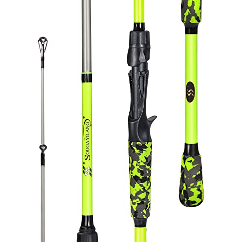 Sougayilang IM7 Graphite Fishing Rod – 2-Piece Casting & Spinning, Medium/Medium Heavy Power, Stainless Steel Guides with Zirconium Rings, EVA Handle & Hook Keeper for Bass, Trout, Walleye, Catfish - color: green, size: Cast-6'10''-2pcs-M