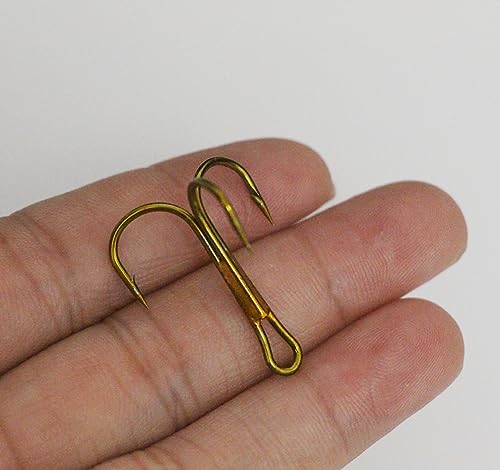 20pc/Box Fishing Treble Hooks Set High Carbon Steel Fishing Hooks Classic Round Bend Hook 2# 4# 6# 8# 10# - color: Tea, size: 10#-20pcs