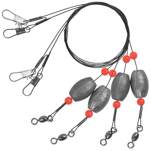 SILANON Flounder Grouper Rig Saltwater, Carolina Rig Catfish Rig Saltwater Bottom Surf Fishing Rig Steel Wire Leader with Egg Sinker Weight Swivel Snap for Catfish Grouper Drum Redfish - size: 0.75oz-4pcs