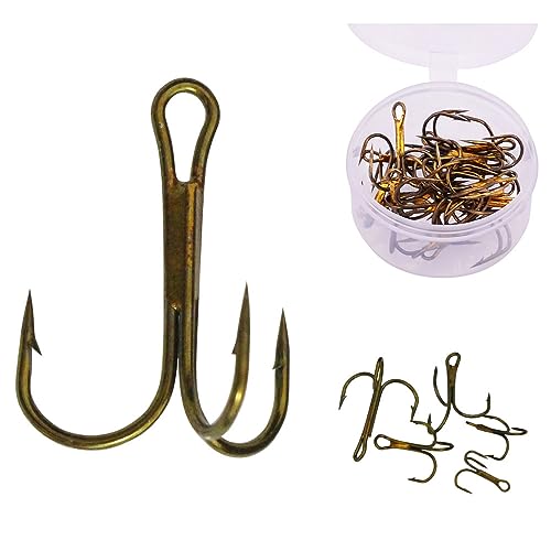 20pc/Box Fishing Treble Hooks Set High Carbon Steel Fishing Hooks Classic Round Bend Hook 2# 4# 6# 8# 10# - color: Tea, size: 10#-20pcs