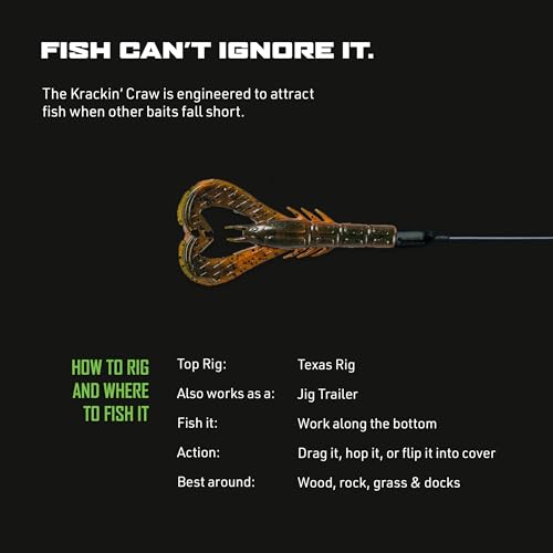 Googan Squad Krackin' Craw Soft Plastic Crawfish Bait for Bass Fishing – Patented V-Ridge Claws, Salt-Injected, Slaunch Sauce Scent (6pk) - color: Pearl, size: 4"