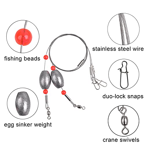 Carolina Saltwater Rigs, 8pcs Flounder Fishing Rigs, Stainless Steel Wire Leader with Egg Sinker Weights, Swivel Snaps for Catfish Grouper Drum Redfish Bottom Surf Fishing - size: 1oz-8pcs