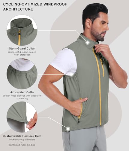 Little Donkey Andy Men's Lightweight Quick Dry Vest Packble Outerwear Sleeveless Windproof Jacket for Golfing Cycling Running - color: Laurel Oak, size: Large