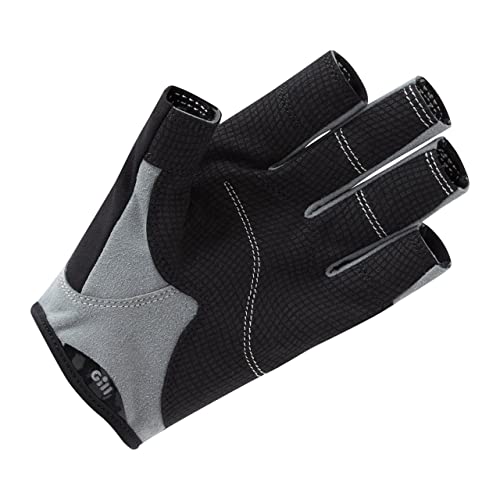 Gill Deckhand Sailing Gloves Short Finger with 3/4 Length Fingers - 50+ UV Sun Protection & Water Repellent - color: Black, size: Large