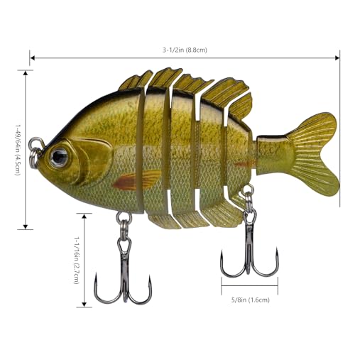 BASSDASH SwimPanfish Multi Jointed Panfish Bluegill Swimbaits Hard Topwater Bass Lures Fishing Lure Crank Saltwater 3.5in/0.85oz,Pack of 4 - color: GBPG